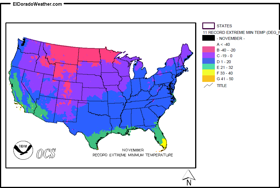 United States November Record Extreme Minimum Temperature
